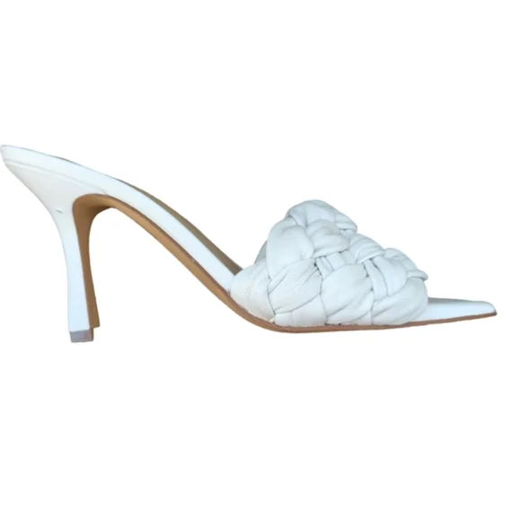 Marc Fisher Draya Braided Leather Mule Sandals White Size 8.5 Heels Heels